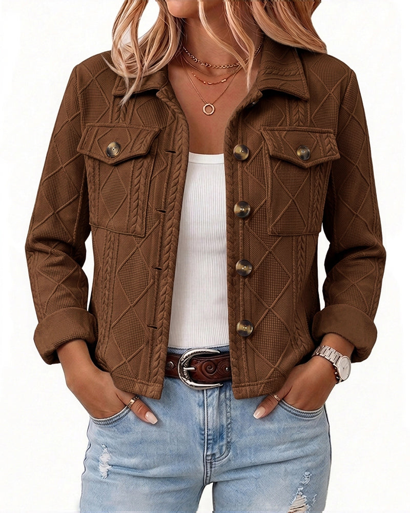 Women's Argyle Embossed Lapel Single Breasted Crop Coat