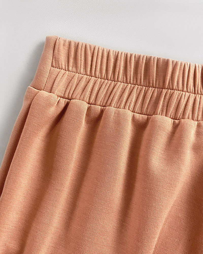 2 Pieces Outfit Contrast Paneled Single Breasted Flap Detail Crop Top and Elastic Waist Seam Front High Waist Pants Set Casual Commuting Set