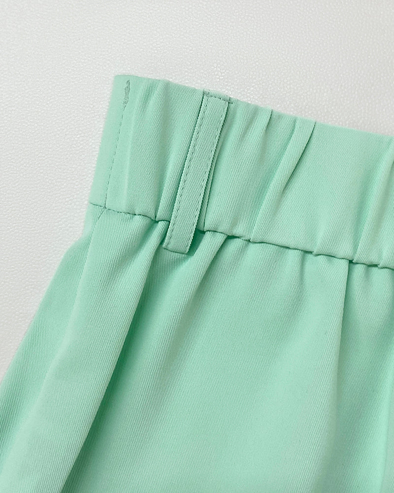 Bandeau Spaghetti Strap Golden-Button Back Shirred Top with Casual Shorts Set