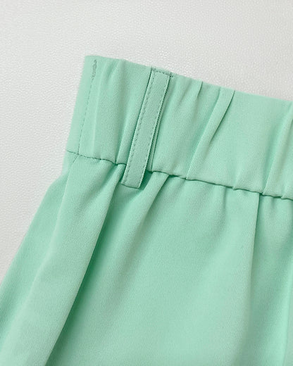 Bandeau Spaghetti Strap Golden-Button Back Shirred Top with Casual Shorts Set