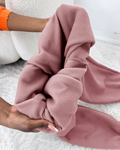 2 Pieces Outfit Kangaroo Pocket Thermal Lined Drawstring Hoodie Sweatshirt and Casual Elastic Waist Cinched Ribbed Cuffs Sporty Sweatpants Set