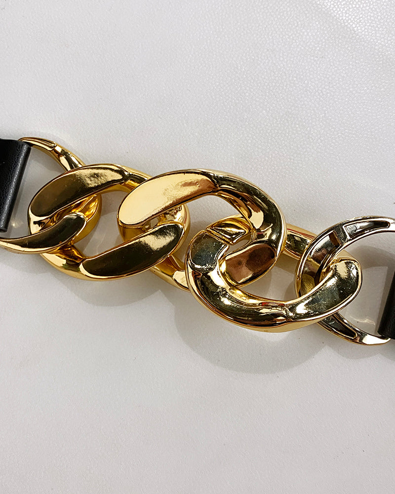 Ombre Plunge Pleated Midi Dress With Chain Decor Belt