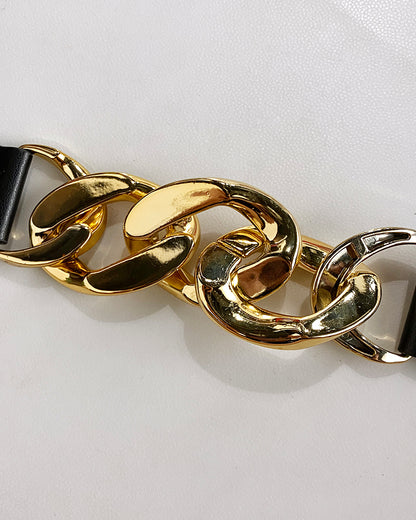 Ombre Plunge Pleated Midi Dress With Chain Decor Belt