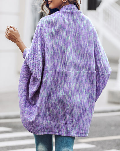 Colorful Waffle Knit Open Front Coat Batwing Long Sleeve Cardigan