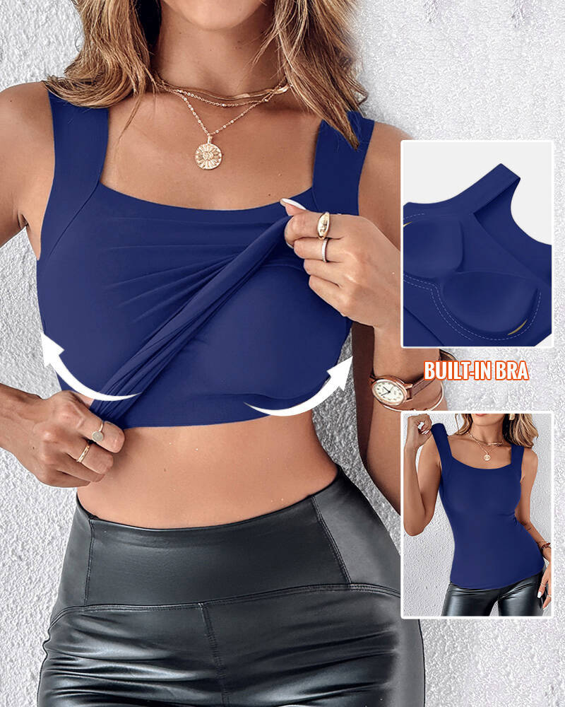 Ärmelloses Tanktop mit U-Ausschnitt, nahtlosem, schmalem Layering-Top und integriertem BH