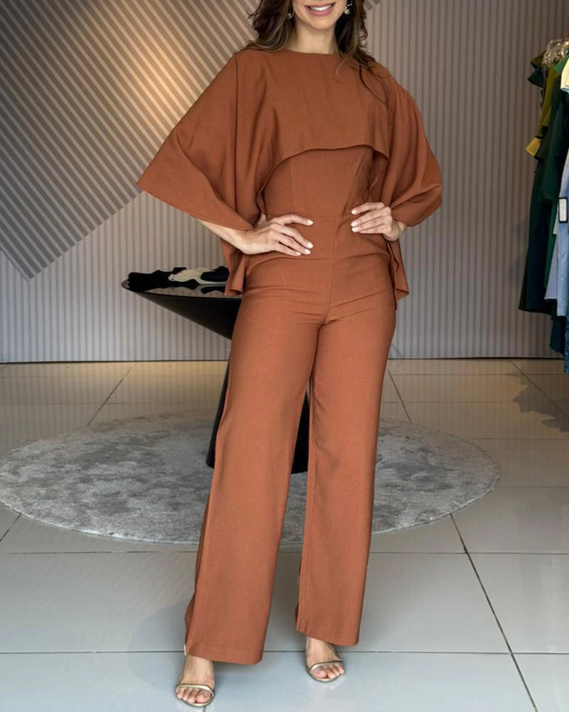 Women's Cape Jumpsuit High Waist Straight Leg Overalls Elegant Evening Jumpsuit with Pockets