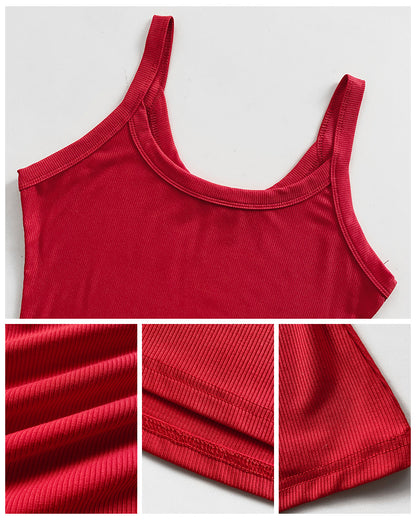 Scoop Neck Spaghetti Strap Ribbed Top Casual Sleeveless Slim Fit Tank