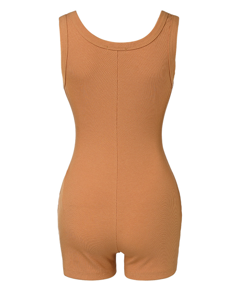 Ribbed U-Neck Yoga Romper Workout One Piece Seamless Tank Top Jumpsuit
