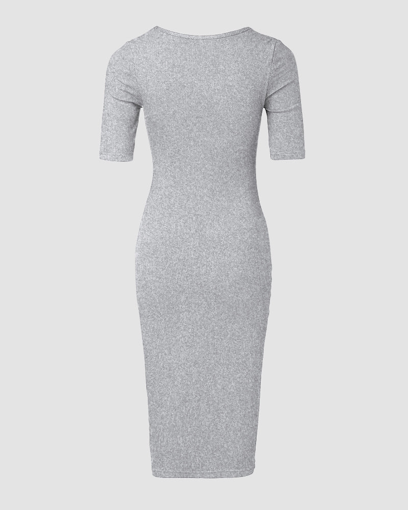 ChicMe Short Sleeve Bodycon Mid-Length Dress Square Neck Slim Fit Dress