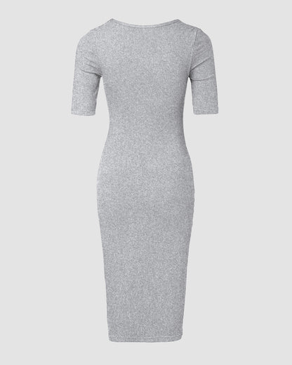 ChicMe Short Sleeve Bodycon Mid-Length Dress Square Neck Slim Fit Dress