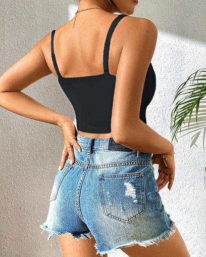 Lace V-Neck Adjustable Spaghetti Strap Bralette Camisoles Sexy Soft Crop Cami Top