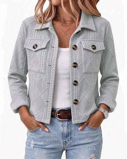 Women's Argyle Embossed Lapel Single Breasted Crop Coat