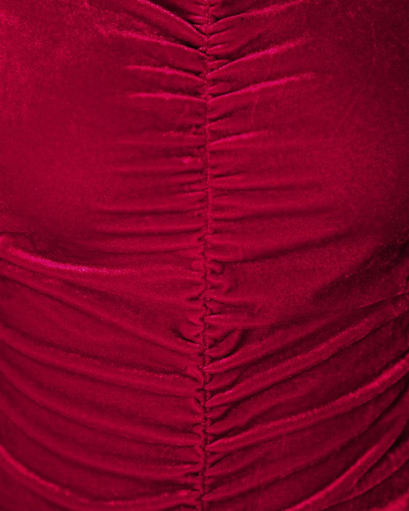 Velvet Mock Neck Ruched Bodycon Dress