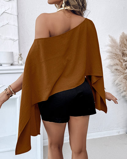 Solid Color Off Shoulder Split Sleeve Versatile Crop Blouse with Elastic Hem Bandeau Top