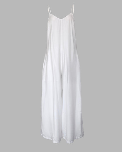 Plain Adjustable Strap Wide Leg Jumpsuit Casual Loose Fit Romper