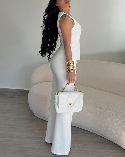 Women's 2 Piece Blazer Set Sleeveless V Neck Button Down Vest and High Waisted Straight Leg Pants Set Elegant Suit