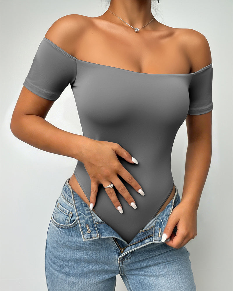 Off Shoulder Short Sleeve Minimalist Slim Fit Bodysuit
