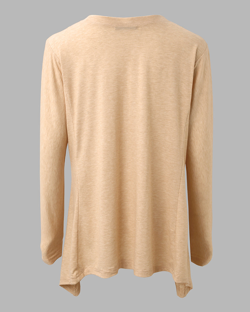 Haut à manches longues avec ourlet asymétrique pour femme, coupe ample, épaules tombantes, col rond, doux, ample, décontracté