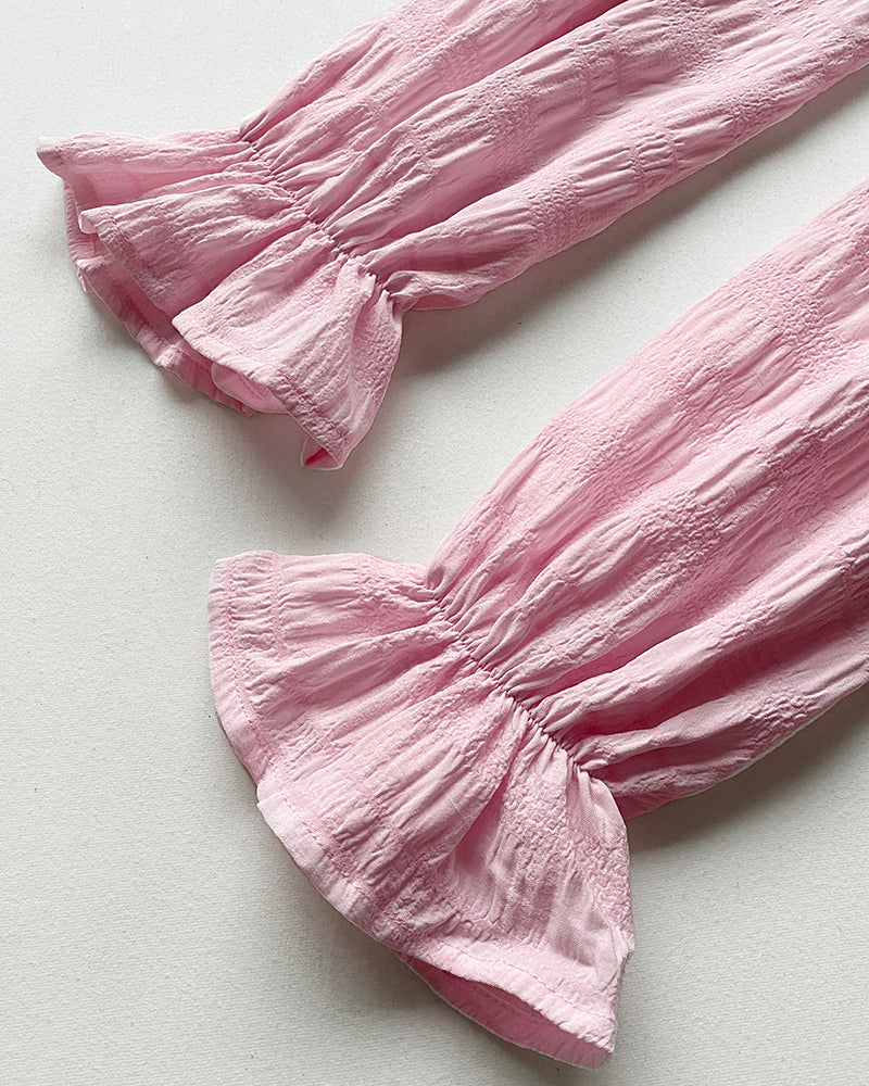 Ruffle Hem Long Sleeve Textured Blouse