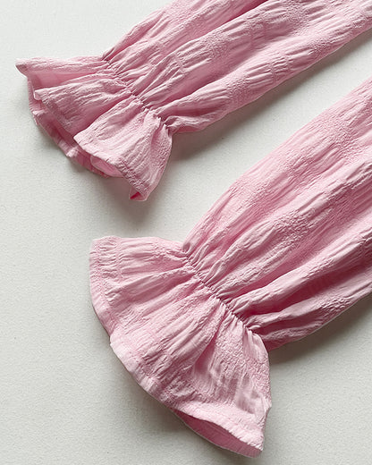 Ruffle Hem Long Sleeve Textured Blouse