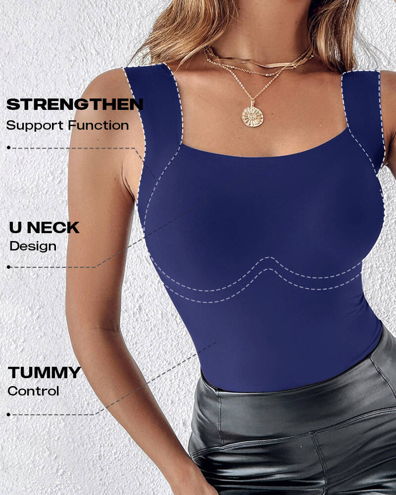 Ärmelloses Tanktop mit U-Ausschnitt, nahtlosem, schmalem Layering-Top und integriertem BH