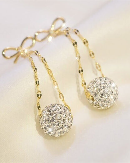1Pair Bowknot Ball Pattern Rhinestone Drop Earrings