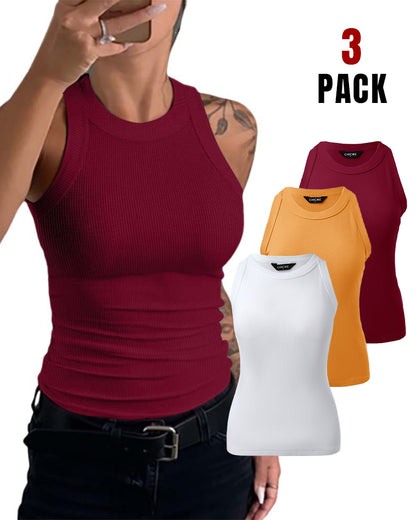 3 Pack Knit Round Neck Thick Strap Racerback Tank Tops(Without Pads)