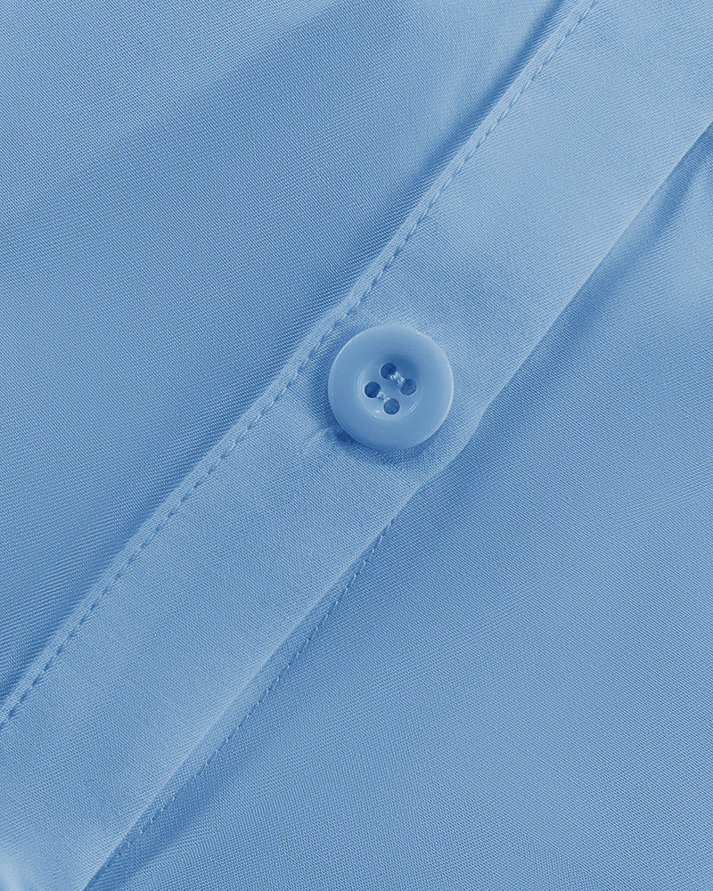 2 Pieces Outfit Turn-down Collar Cap Sleeve Button Front Tied Detail Top and Casual Zipper Fly Elastic Back Waist Wide-Leg Pants Set