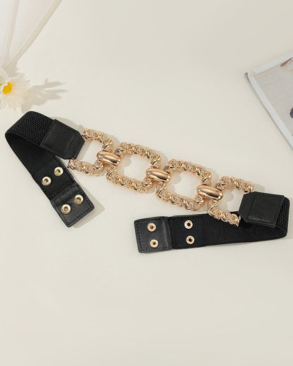 Chain Decor Buttoned Waist Belt Fashion Elastic Stretch Dress Belt Waistband