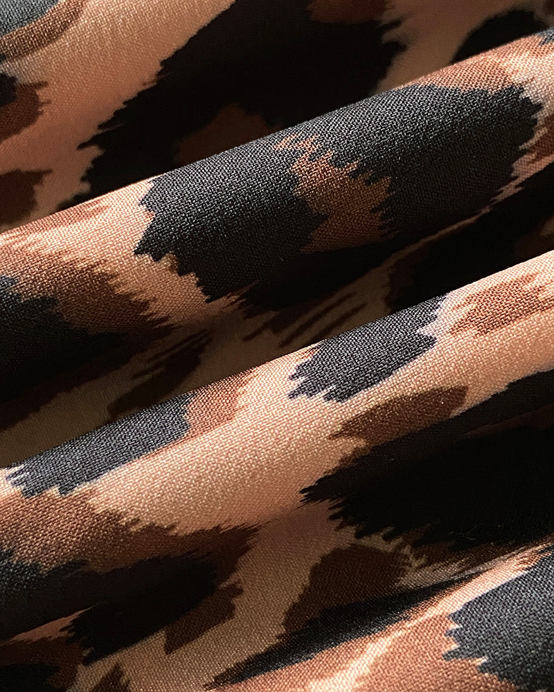 Leopard Print Square Neck Thick Strap Tied Detail Slit Romper Shirred Back Lace-up Skort Romper