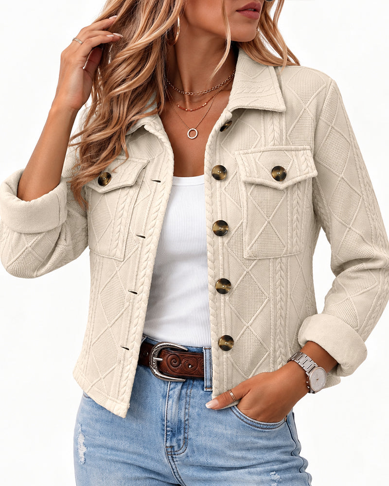 Women's Argyle Embossed Lapel Single Breasted Crop Coat