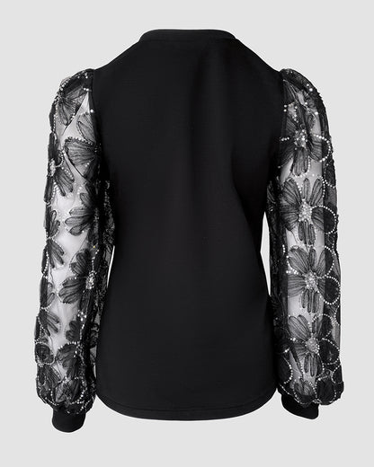 Lace Floral Open Front Long Sleeve Casual Button T-shirt