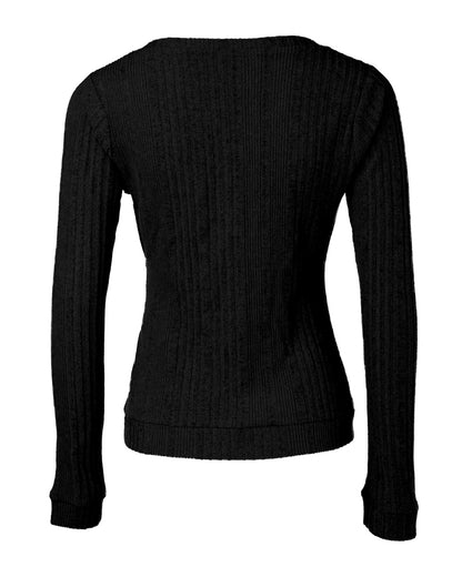 Crewneck Long Sleeve Ribbed Top Half Zipper Design Casual Pullover Tops