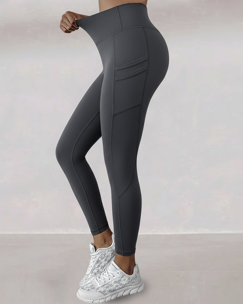 Winter Warm High Waisted Workout Athletic Leggings Tummy Control Butt Lifting Ultra Soft Thermal Lined Yoga Pants Women's Sportswear with Stacked Slit Pockets On Side