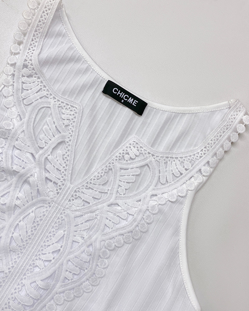 V-Neck Sleeveless Lace Patchwork A Line Dress