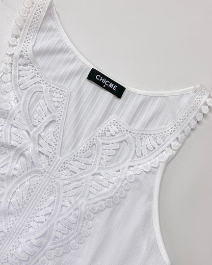 V-Neck Sleeveless Lace Patchwork A Line Dress