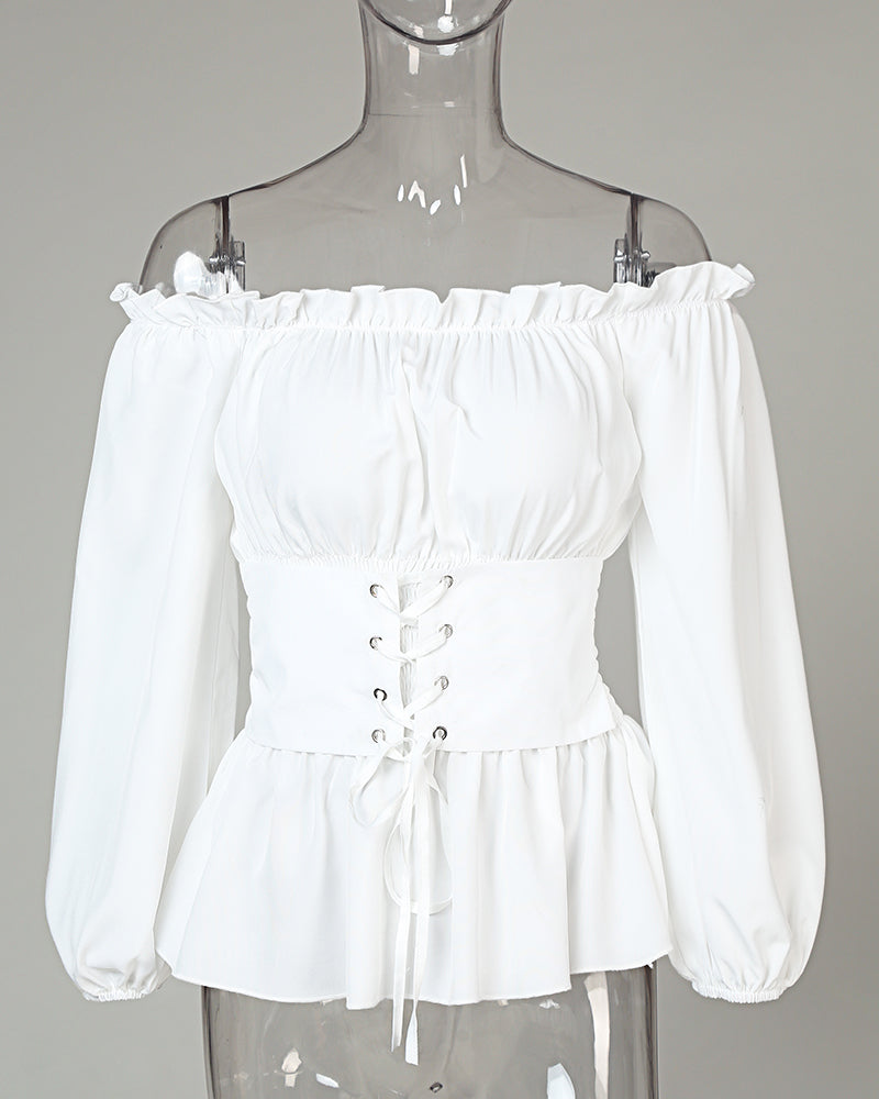 Off Shoulder Lace Up Front Casual Blouse