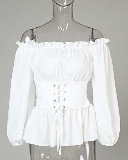 Off Shoulder Lace Up Front Casual Blouse