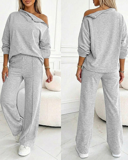 Women's 2 Piece Sweatsuit Set Mock Neck Zip Sweatshirt and High Waisted Straight Leg Sweatpants Casual Loungewear