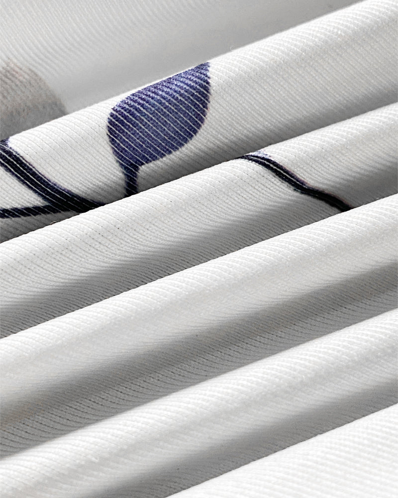 Floral Print Turn-down Collar Long Sleeve Metal Button Front Blouse Ruched Slim Fit Top