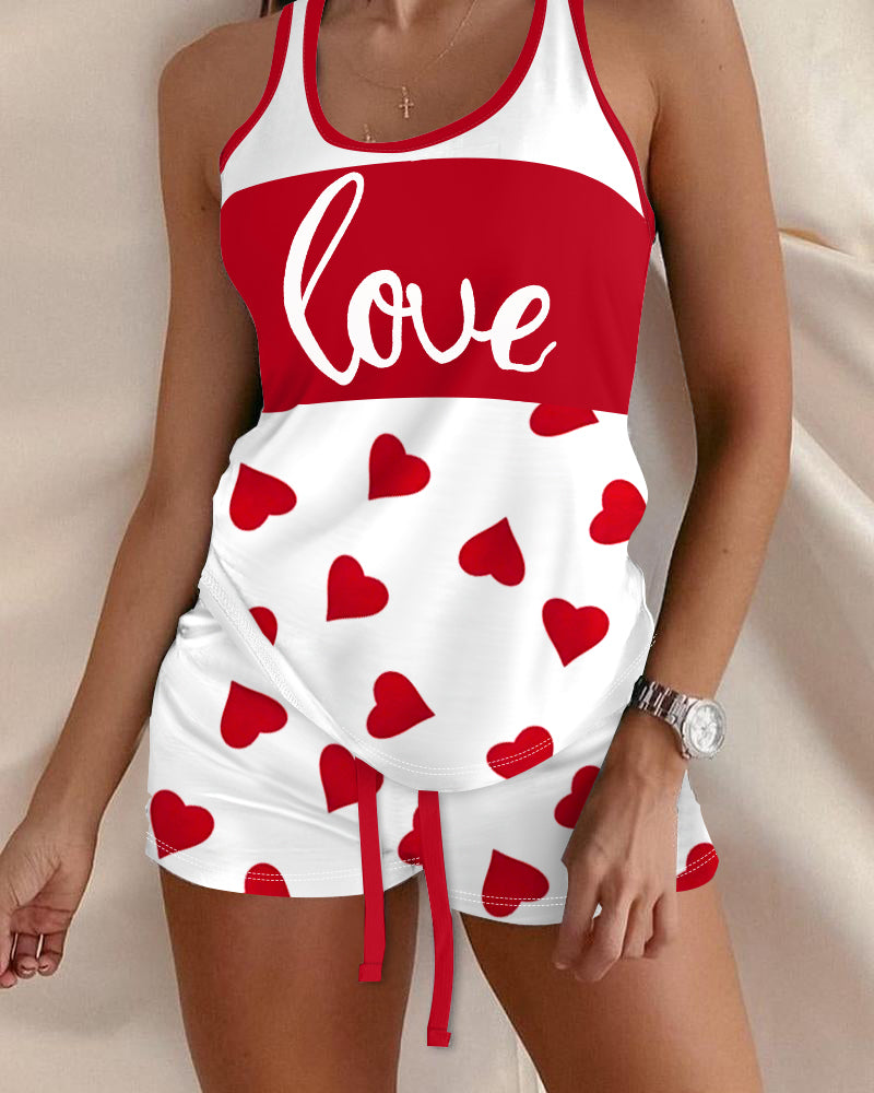 Love Heart Drawstring Pajamas Set