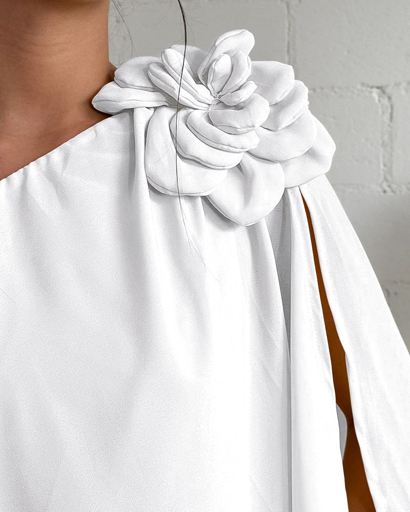 One Shoulder Sleeveless 3D Flower Decor Mini Dress Casual A Line Vacation Dress