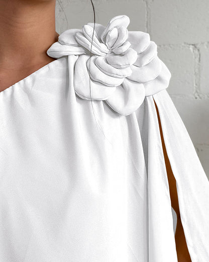 One Shoulder Sleeveless 3D Flower Decor Mini Dress Casual A Line Vacation Dress