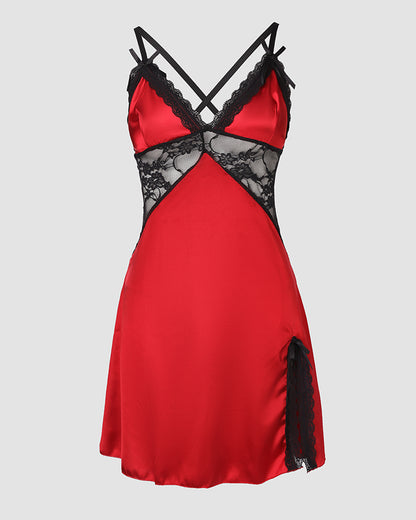 Contrast Lace Crisscross Babydoll Without Thong