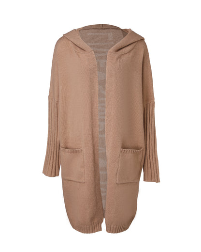 Letter Heart Pattern Long Cardigans Knitted Open Front Oversized Hooded Outerwear Sweater Coat