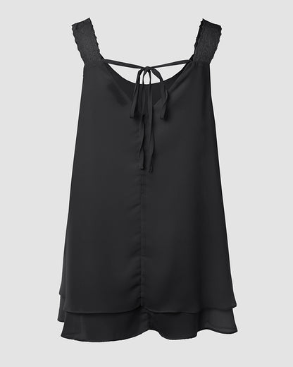 U-Neck Thick Strap Tank Contrast Lace Tied Detail Top