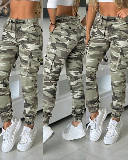 Women's Camouflage High Waisted Cargo Pants Casual Drawstring Utility Joggers for Casual Streetwear & Outdoor