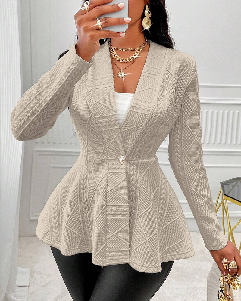 Shawl Collar Cable Textured Single Breasted Ruffle Hem Coat