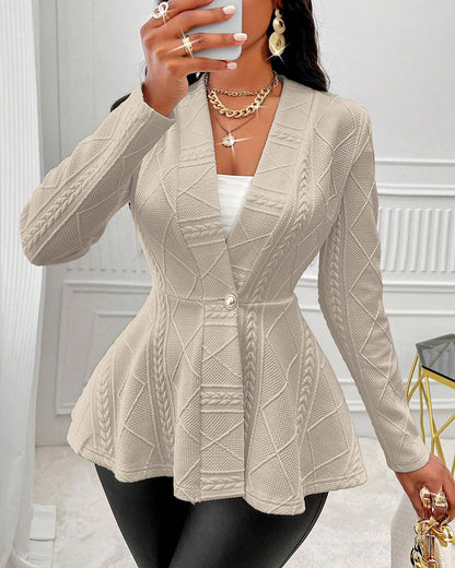 Shawl Collar Cable Textured Single Breasted Ruffle Hem Coat