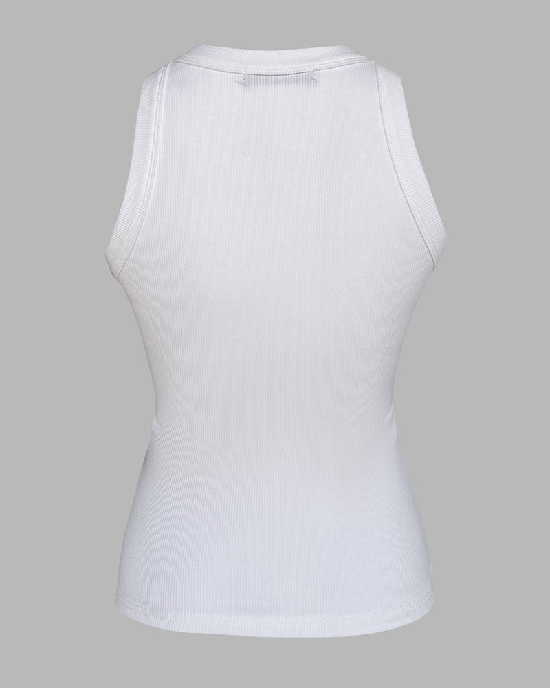 Rhinestone Contrast Sequin Keyhole Neck Sleeveless Slim Fit Elasticity Ribbed Top Elegant Tank